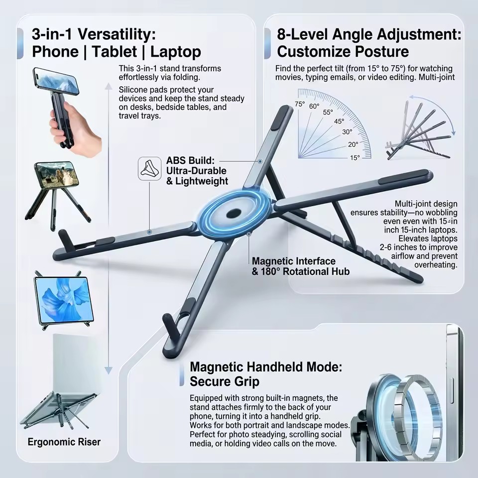 Laptop Extra Accessories - Portable Magnetic Phone Holder & Selfie